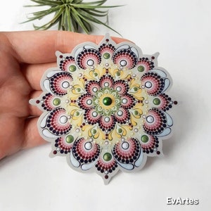 Grand autocollant en vinyle mandala de baies de jardin de peinture originale d'art de point, décalcomanies de gobelet de bouteille imperméables plastifiées et coupées à la main pour elle