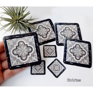 Black and White Portuguese Tile Mini Vinyl Stickers for Water Bottle, Handcrafted Mediterranean Azulejo Tile Sticker Mosaics