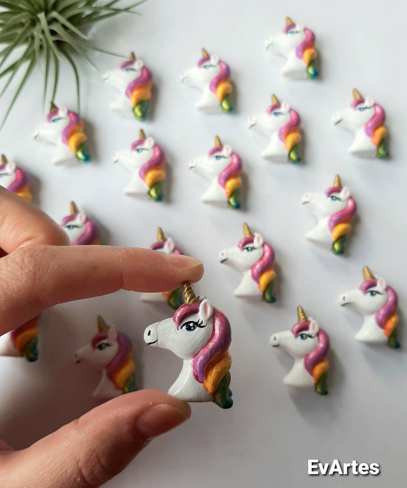 Hand Painted Mini Rainbow Unicorn Head Ceramic Fridge Magnets for