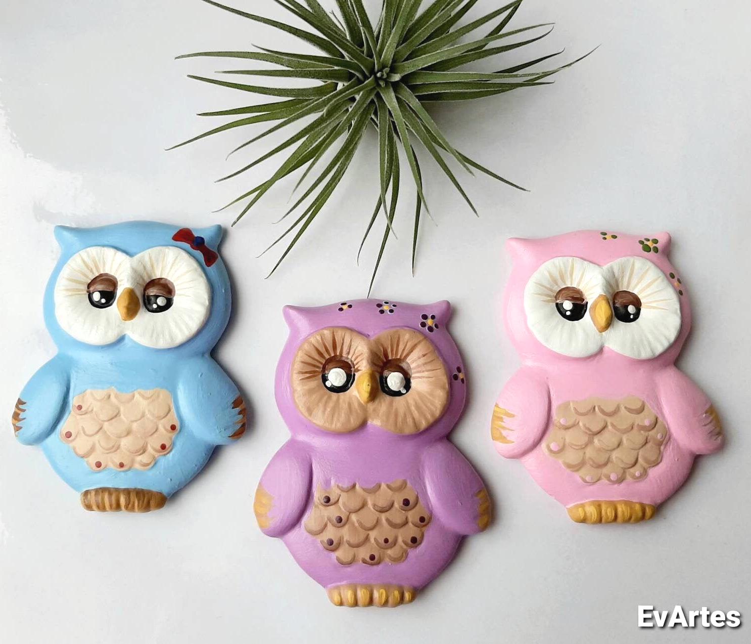 Hand Painted Ceramic Baby Owl Fridge Magnets, Small Animal Bird