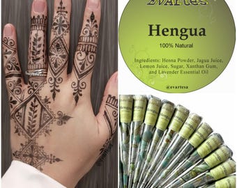 Natural Hengua Cones, Fresh Jagua Henna Blend for your DIY Mehndi Henna at Home, Organic Ultra Dark Stain, Temporary Body Art Tattoos
