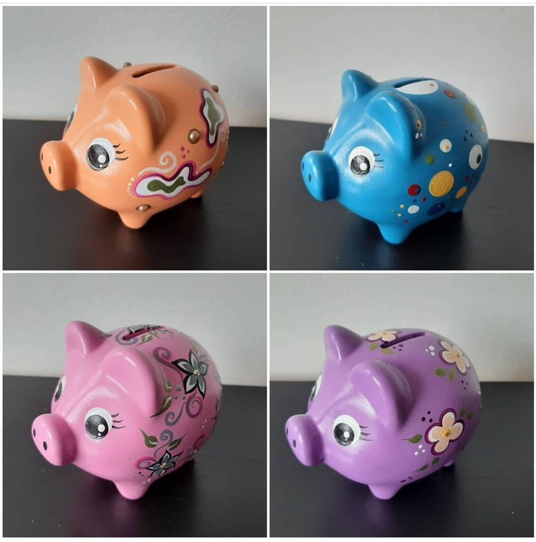 Hand Painted Ceramic Piggy Banks Sealed with Rubber Cover Etsy