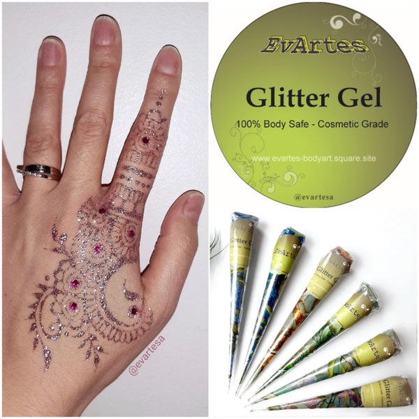 Handmade Glitter Gel Cones for DIY Mehndi Henna Art at Home, Temporary Body Art Glitter Tattoos for Kids & Adults, Wedding Party Favors