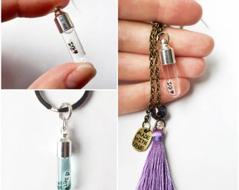 Your Name on a Grain of Rice in a Glass Vial Keychain Charm, Custom Name on Rice Pendant Necklace, Unique Personalized Gifts for Him and Her