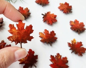 Handmade Mini Red Maple Leaf Resin Fridge Magnets, Hand Painted Oh Canada Autumn Falling Leaves Magnet Souvenir, Canadian Keepsake Gift Idea