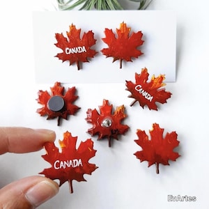 Handmade & Hand Painted Mini Canada Maple Leaf Resin Pin Brooch or Magnet