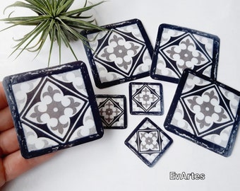Traditional European Style Mini Tile Vinyl Stickers, Handcrafted Waterproof Spanish Mosaics for Water Bottle Tumblers