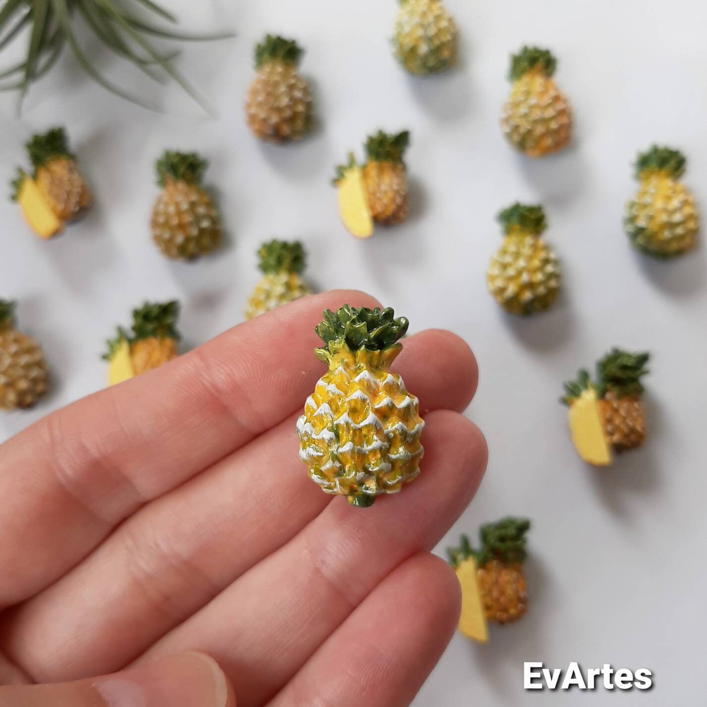Handmade & Hand Painted Set of 3 Mini Pineapple Resin Fridge