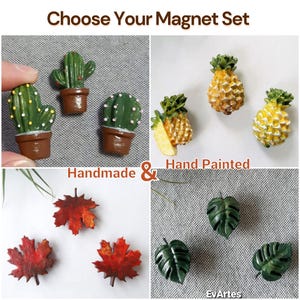Può includere: Set di magneti dipinti a mano con diversi design, tra cui cactus, ananas e foglie. I magneti sono realizzati in resina e hanno un effetto 3D. Scegli il tuo set di magneti e Dipinto a mano sono scritti sull'immagine.