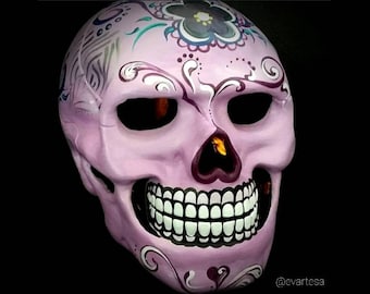 Hand Painted XL Ceramic Sugar Skull LED Tealight Candle Lamp, Super Heavy Decorative Mexican Calavera Statue for Day of the Dead Celebration