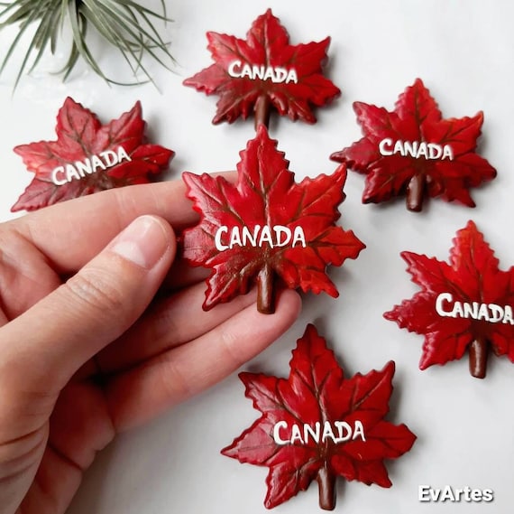 Handmade Canada Maple Leaf Resin Fridge Magnets, Hand Painted