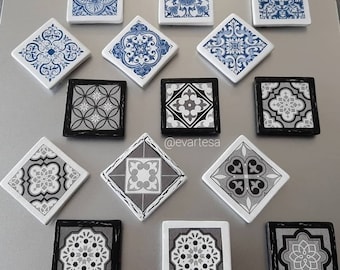 Handgemachte und handbemalte Mini-Portugal-Fliesen-Keramik-Kühlschrankmagnete, Talavera-Fliesen-Servietten-Decoupage, wählen Sie Ihr Muster, spanische Mosaike