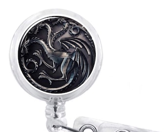 Games Thrones, House Targarien, House Dragons Retractable Badge Reel Name ID Holder 3D Epoxy Dome