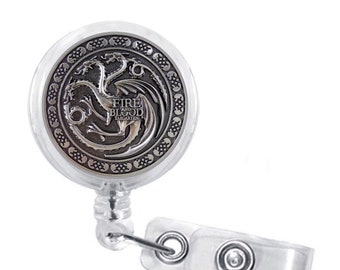 Games Thrones Retractable Swivel Badge Reel - House Targaryen, Fire Blood,  Houses Dragon Name ID Holder