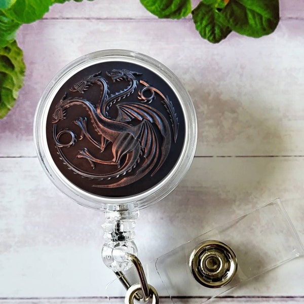 Maison Targaryen, trônes de jeux, dragons, enrouleur pivotant rétractable pour badge d'infirmière, porte-nom