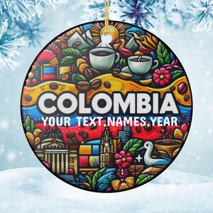 Colombia Pride Ceramic Ornament, Coffee Lovers Decoration, Hispanic Theme, Souvenir Gift, Holiday Colorful Personalized Keepsake