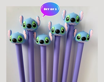 Disney Stitch Pens Set of 2, Gel Pen 0.5mm Black Ink Work from Home, Back 2 School, Sale Gift, Fish Extender for kids, Gift Disney Pens