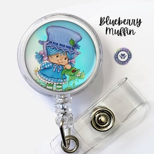 Blueberries Muffin friend My Strawberries Era, Retractable Badge Reel Swivel Nurses, Personal Work Keychain, Bottlecap Custom Gift for Her