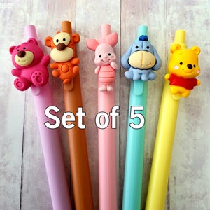 Disney Winnie Pooh Pens Set of 5 pens Winnie Pooh Tigger Piglet Eeyore Bear Gift Friends Retractable Character Autograph DCL Fish Extender image 1