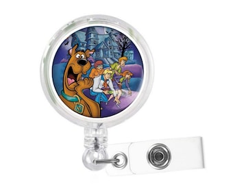 ScoobyDooh Badge Reel, Haunted, Shaggys, Friends, Retractable Swivel Nurse Badge Reel, Name ID Holder, Badge Reel for Work