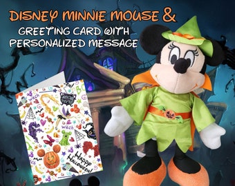 Disney Minnie Mouse Halloween Plush Gift set with Greeting Card, Personalize Your Message