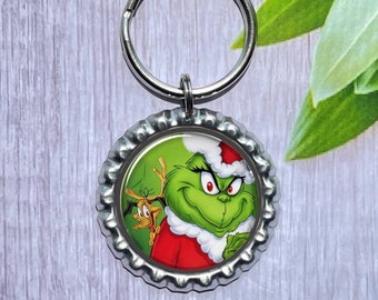 The Grinchi Key Fob Keychain, How The Grinchi Christmas, Keyring, Stocking Stuffers, Gift exchange  friends and family,  gifts under 10