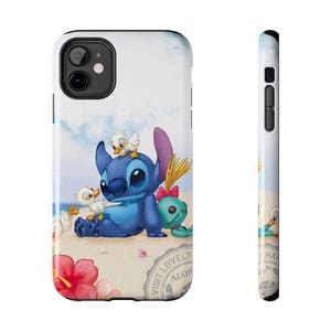 Disney Stitch and Scrump Iphone Case,  with ducklings Hawaii beach
