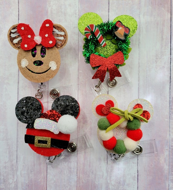 Mickey, Minnie Mouse, Disney Christmas Badge Reel Holder, Felt