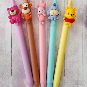 Disney Winnie Pooh Pens Set of 5 pens Winnie Pooh Tigger Piglet Eeyore Bear Gift Friends Retractable Character Autograph DCL Fish Extender image 3