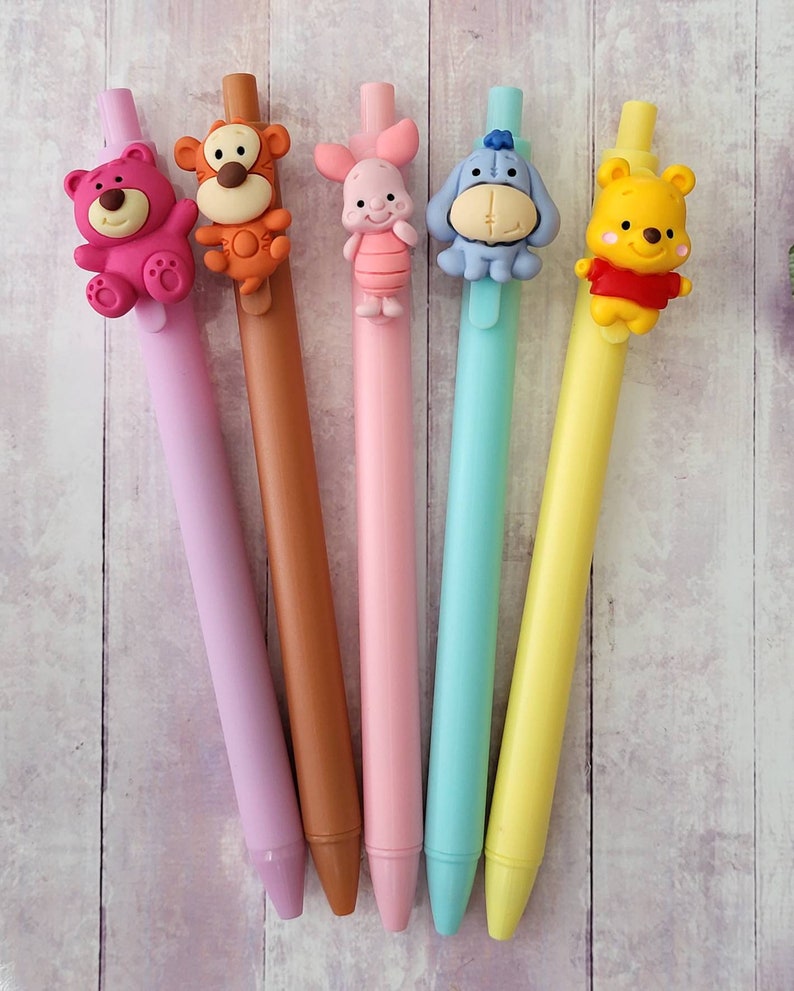 Disney Winnie Pooh Pens Set of 5 pens Winnie Pooh Tigger Piglet Eeyore Bear Gift Friends Retractable Character Autograph DCL Fish Extender image 3