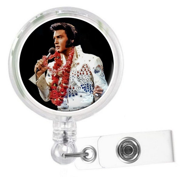 Elvis Presley Retractable Swivel Nurse Badge Reel, Hawaii Concert, badge for Work, Name ID Holder