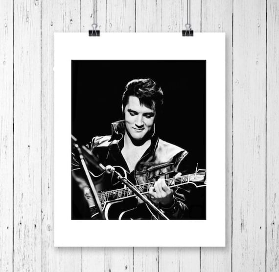 Elvis Presley King Of Rock And Roll Black And White Guitar Etsy