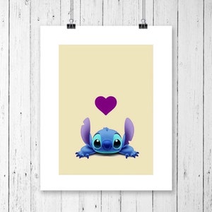 Personalized Name Disney Stitch Wall Art Decor, Color Print Size 8.5 X 11  Unframed, Room, Nursery, Studio, Office 