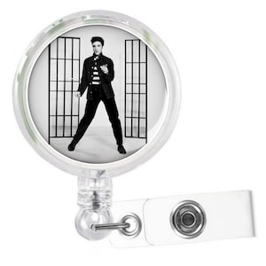 Elvis Presley Badge Reel, Retractable Swivel for Nurses. The King of Rock and Roll. Jailhouse Rock, for Work Name ID Holder