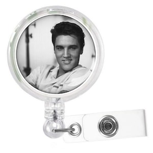 Elvis Presley Badge Reel, Retractable Swivel for Nurses. The King of Rock and Roll, Smiling at You,  for Work Name ID Holder