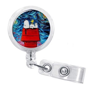 Dog Stars Night Badge Reel, Classic Cartoon Stars at Night Paint Badge Reel Name ID Holder