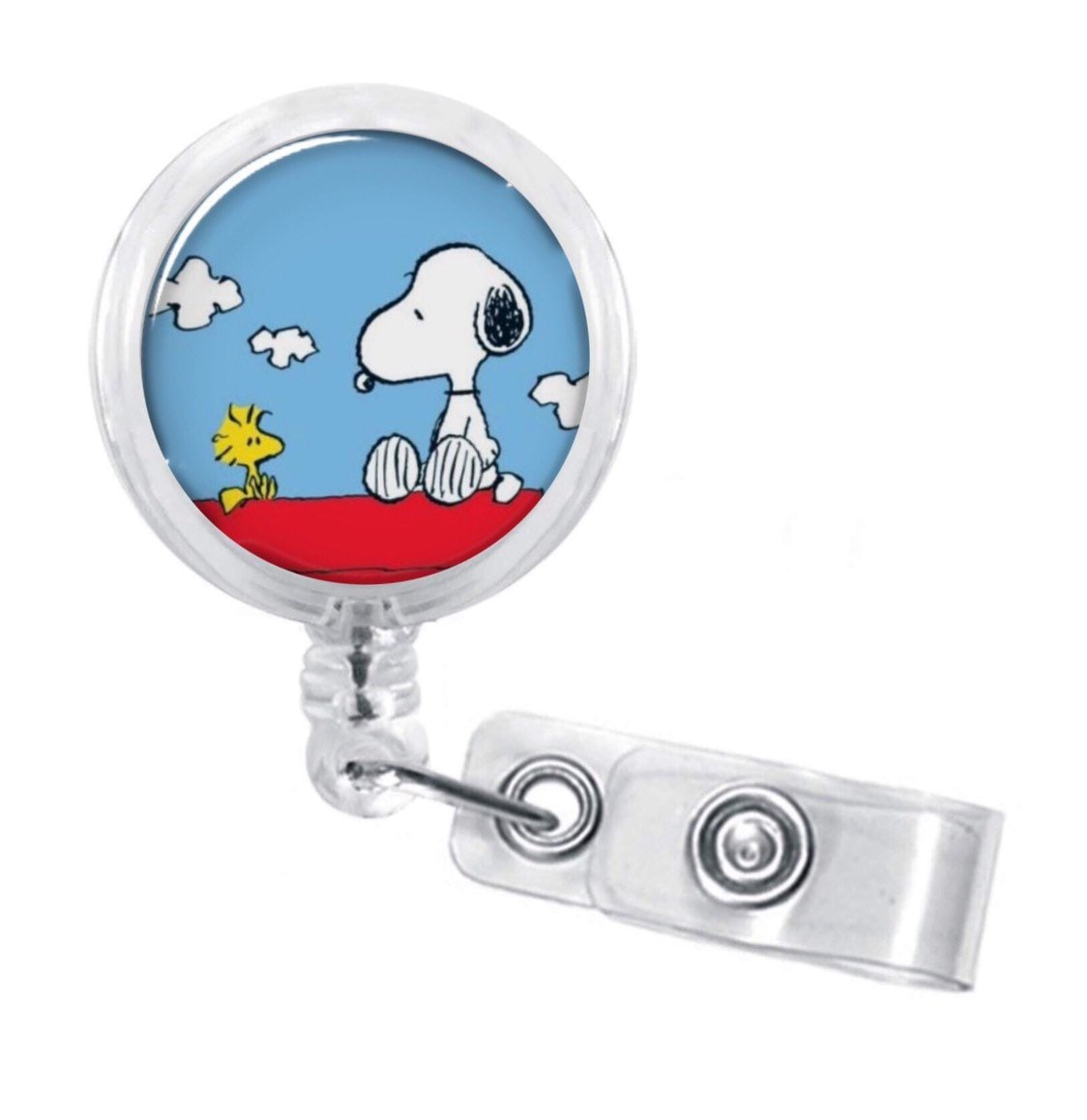 Dog and Bird Cartoon Classic 1950s badge Retractable Swivel, Nurse Badge Reel - Red Dog House Best Friends, Name ID Holder