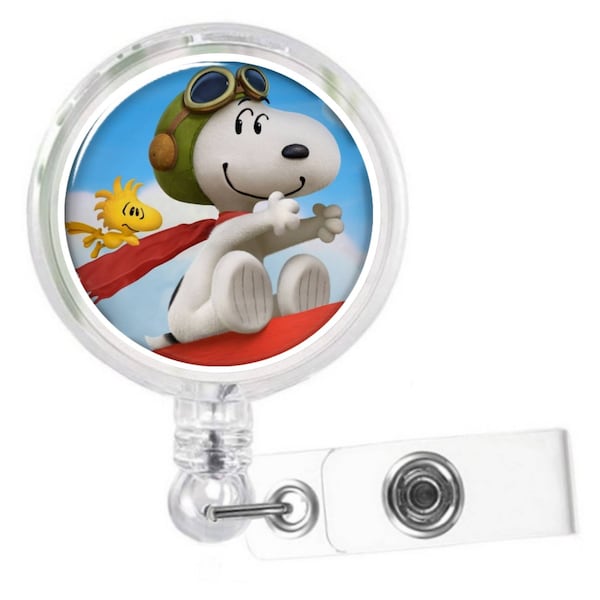 Dog Cartoon Pilot Badge and Yellow Bird , Flying House, 1950s Retractable Swivel, Nurse Badge Reel, Red Dog House, Friends, Name ID Holder