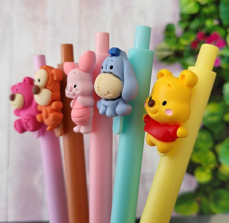 Disney Winnie Pooh Pens Set of 5 pens Winnie Pooh Tigger Piglet Eeyore Bear Gift Friends Retractable Character Autograph DCL Fish Extender image 4