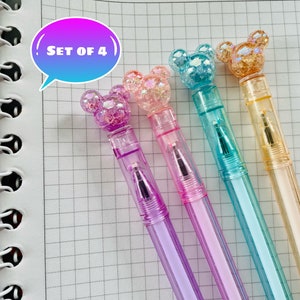 Disney Mickey Ears Crystal, Set of 4 Pens Minnie Mouse Ears, Gel Ink, Work from Home, Character Autograph Pens, DCL Fish Extender Gifts All