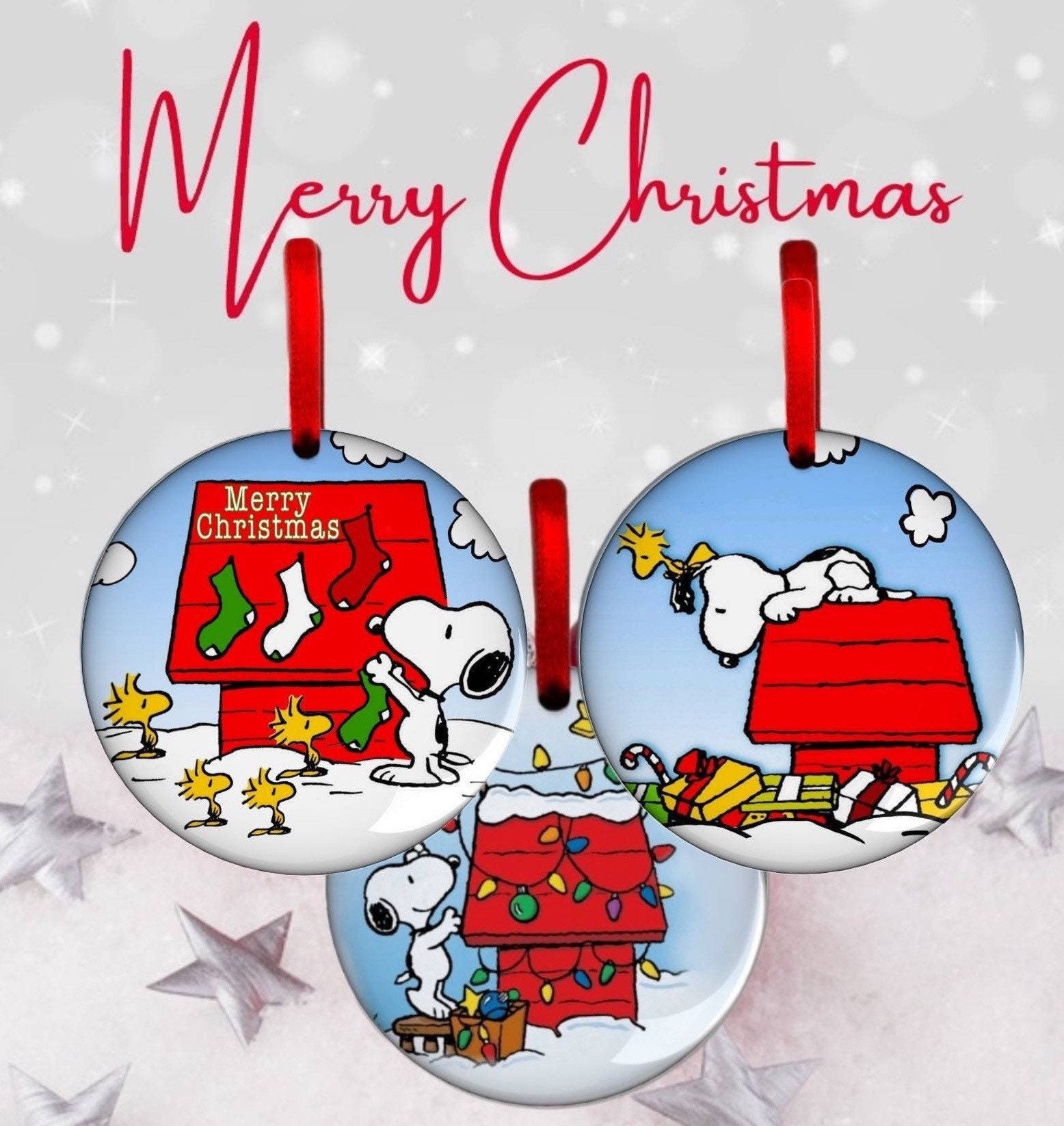 Snoopy Christmas  Ornaments, Custom Personalization Year