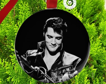 Elvis Presley Personalized Ornament, Black and  White Guitar, Personalization Year, Custom Christmas Year, gift for Elvis fans