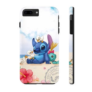 Disney Stitch and Scrump Iphone Case,  with ducklings Hawaii beach
