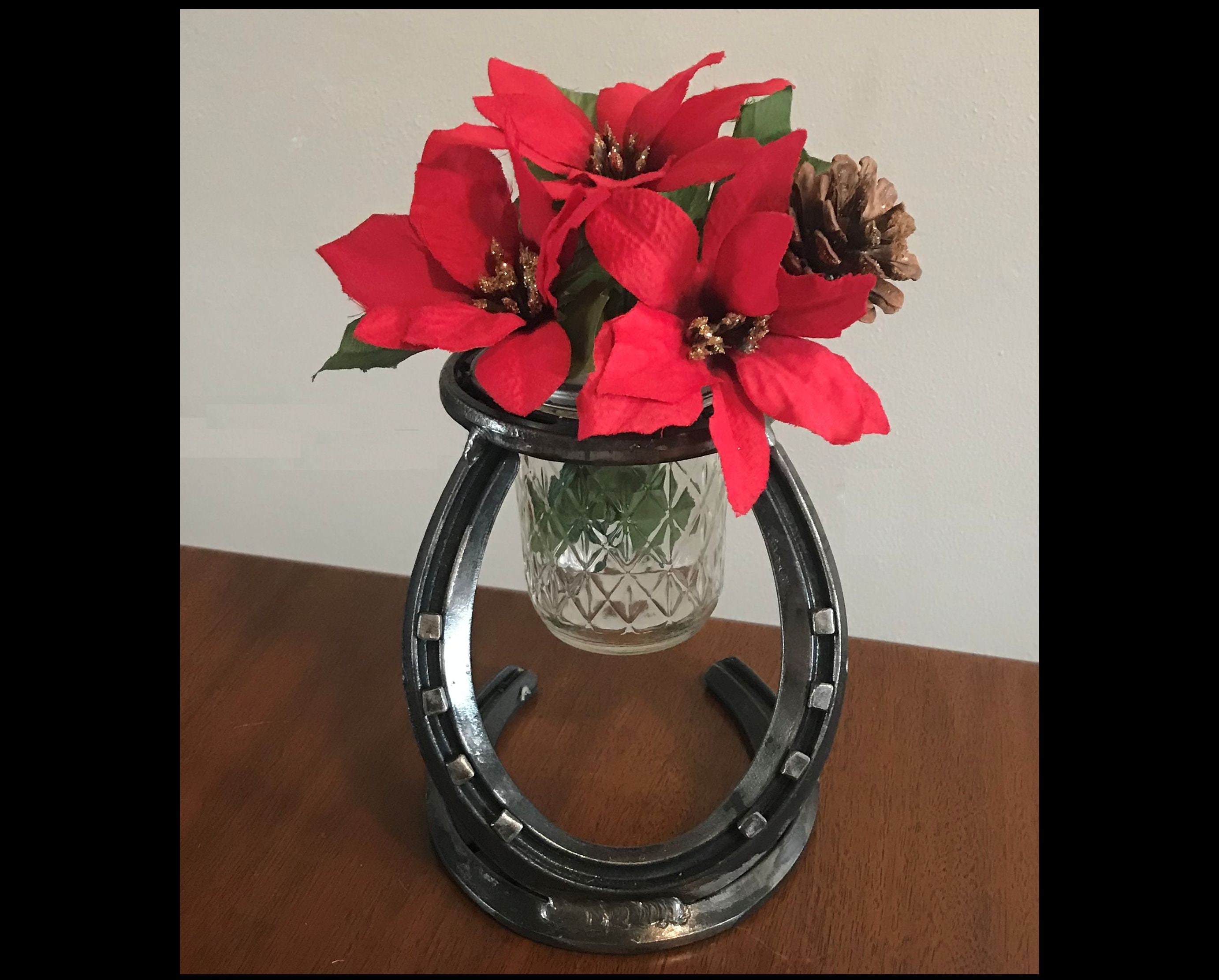 HORSESHOE VASE & HOLDER W/ Horse Nails Centerpiece Etsy