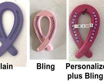 CANCER AWARENESS RIBBONS  Hand Forged from Horseshoes - All Colors!  Options: Personalize & Bling  * Survivor, Remembrance, Keepsake