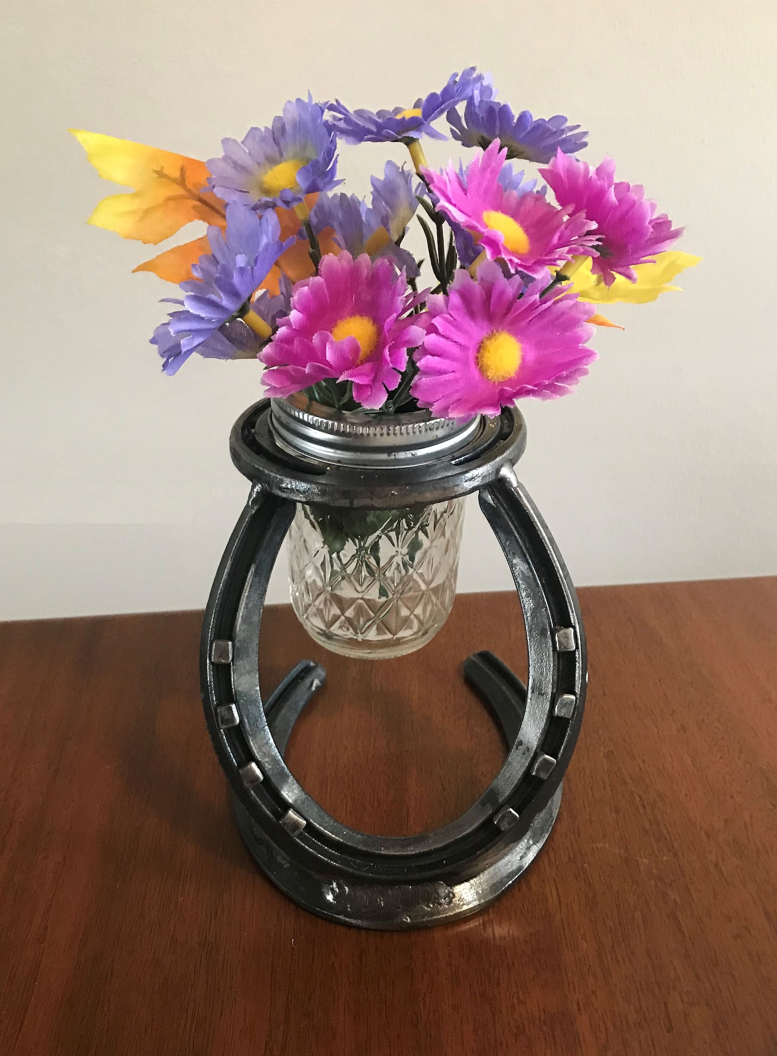 HORSESHOE VASE & HOLDER W/ Horse Nails Centerpiece Etsy