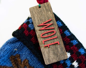 Wood Gift Tags: Family Stocking Name Tags, Minimalist Christmas Stocking - Retro Modern Design