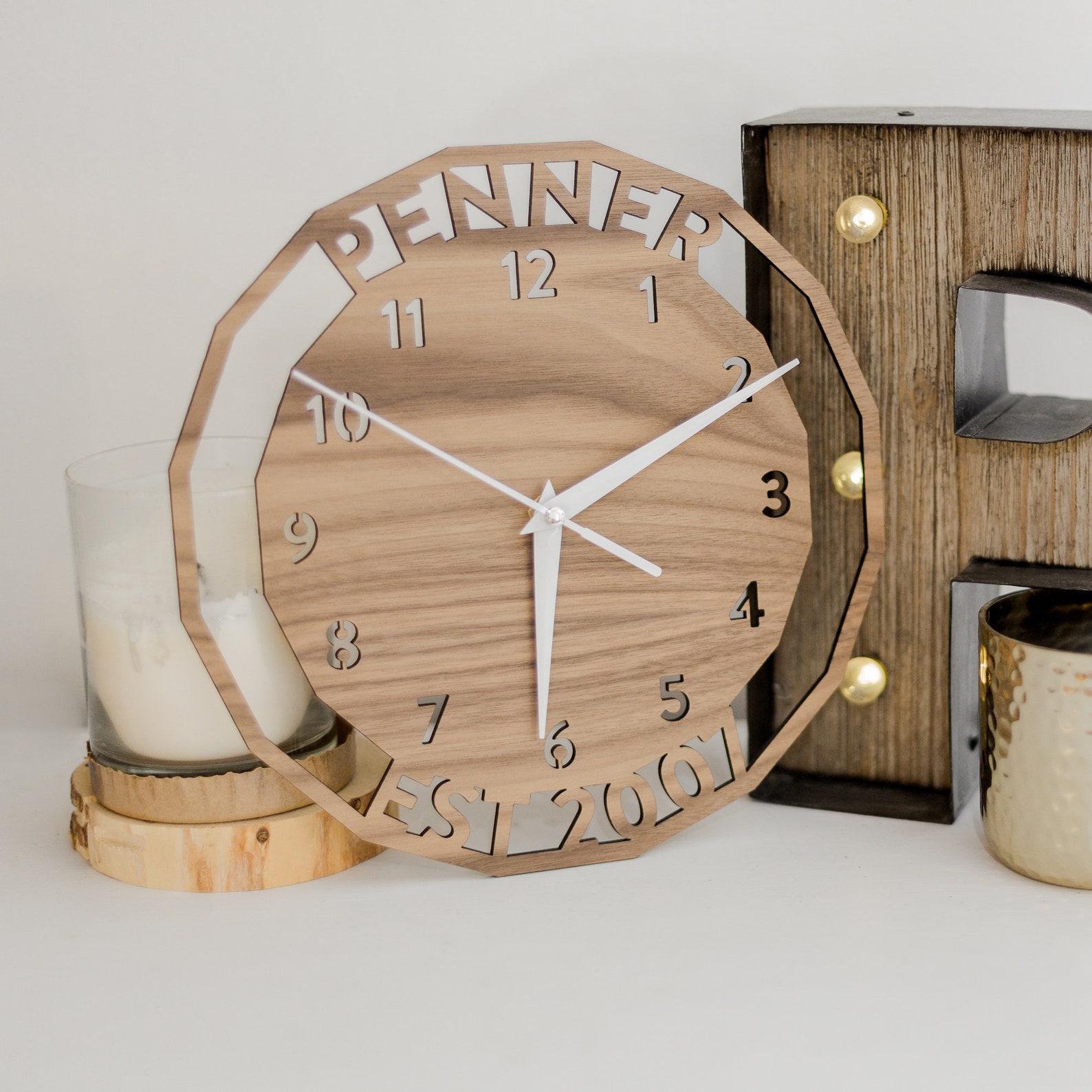 Personalized Family Name Wooden Wall Clock for Housewarming Etsy