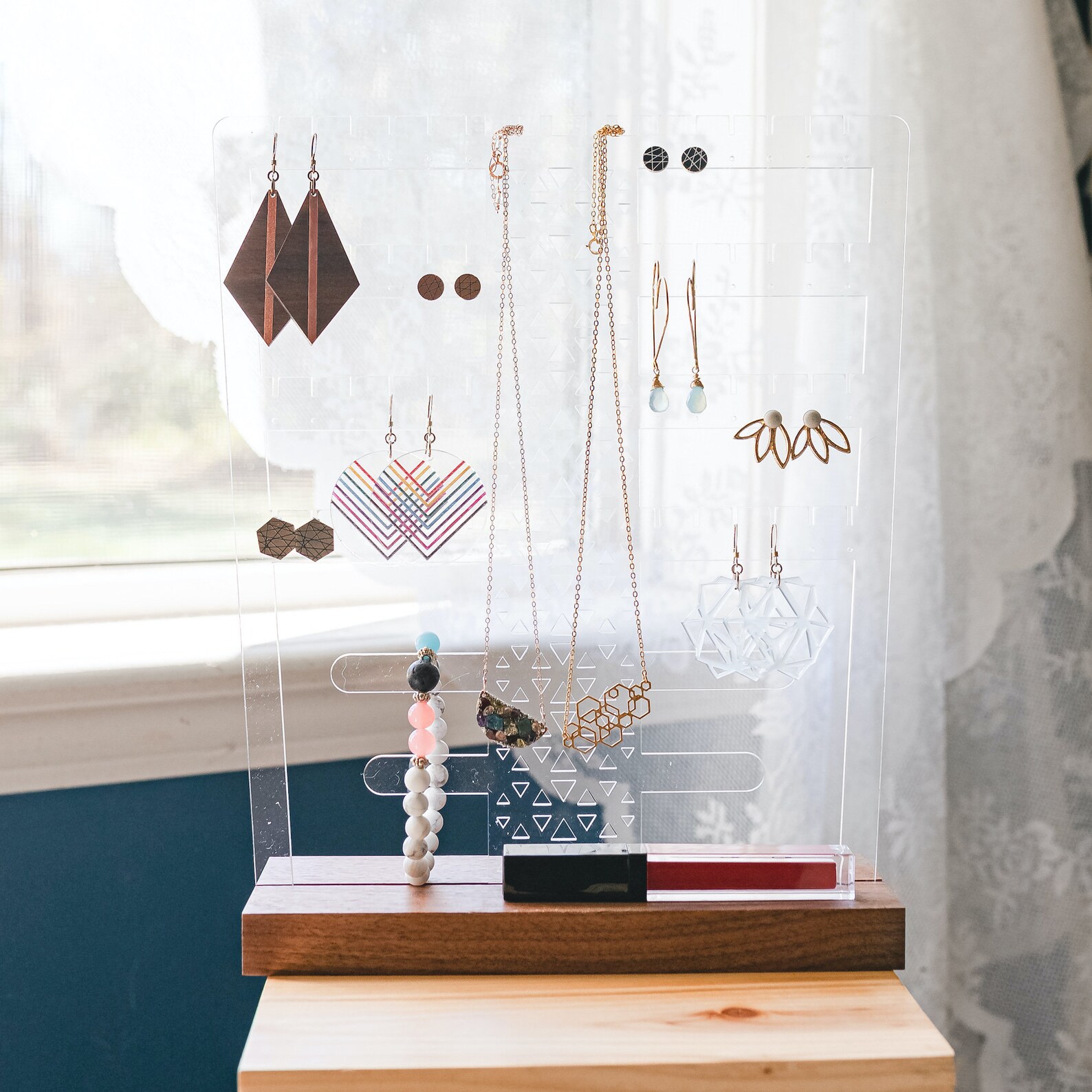 Tabletop Acrylic Jewelry Organizer Earring Frame Jewelry Etsy