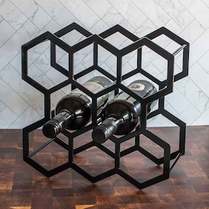 Rustic Industrial 8-Bottle Wine Rack | Freestanding Metal Tabletop Organizer | Minimalist Decor